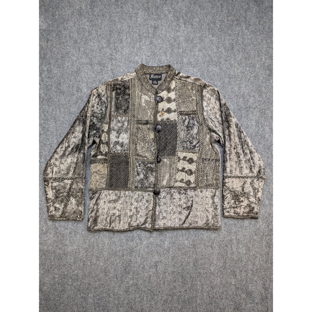 Retro Patchwork Jacket Women's M Embossed Boho Grunge Art to Wear Garden‎ Fairy